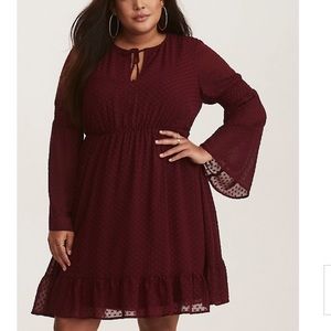 Torrid Merlot Red Textured Chiffon Skater Dress 1